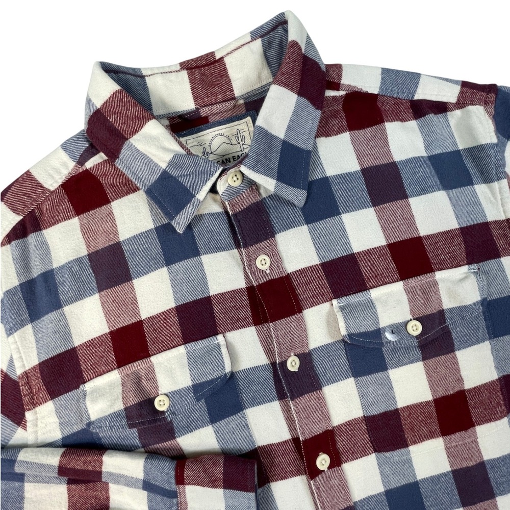 American Eagle Flannel Shirt Mens L Red Blue Plaid Button Down Long Slv Pocket